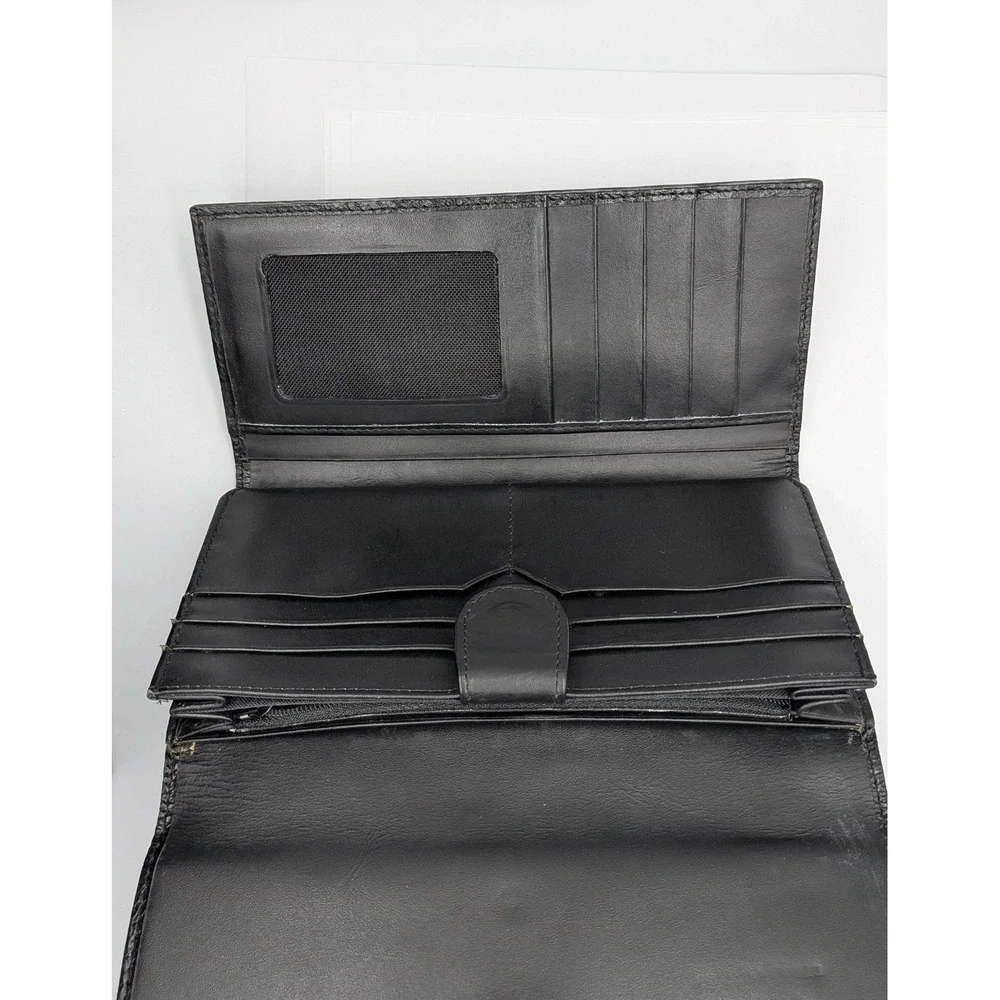 Stingray Skin Wallet Black Large Bifold Clutch Genuine Shagreen Pearl Eye
